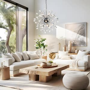 Hymel 12-Light Chrome Modern Glam Linear Sputnik Starburst Crystal Chandelier for Living Room with Crystal Accents