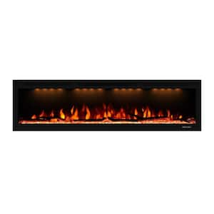 60 in. LED Electric Wall-Mounted and Recessed Installation Fireplace Insert with Remote Control