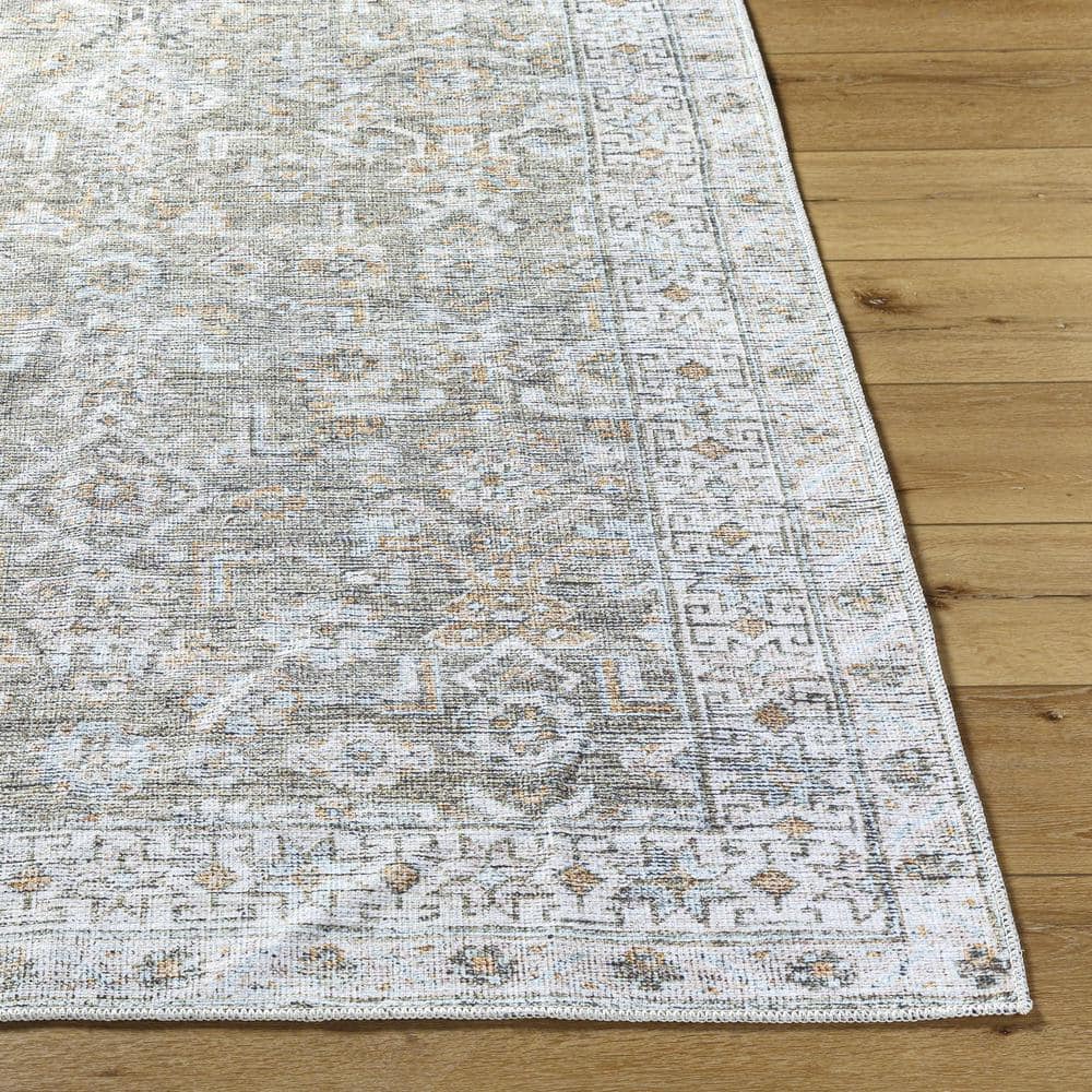 Olive and Off-White Synthetic Flat Woven 5' x 7' Area Rug