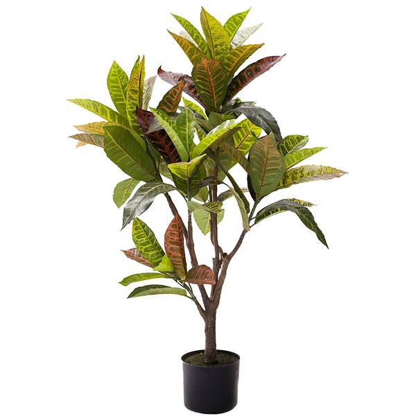 3.5 ft. Artificial Croton Rubber Plant Fiddle Leaf Plant in Black