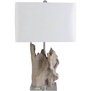 Kalitva 26.25 in. Wood Indoor Table Lamp with White Rectangle Shaped Shade
