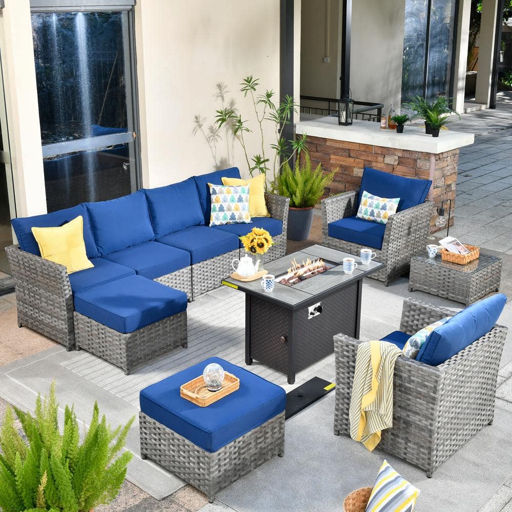 Toject Eufaula Gray 10Piece Wicker Modern Outdoor Patio Conversation
