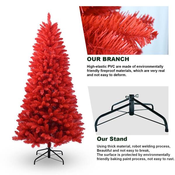 Tenleaf 5 ft. Red PVC Christmas Tree with 624 Tips and Metal Stand