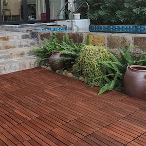 1 ft. x 1 ft. Acacia Wood Interlocking Deck Tiles in Brown, Indoor Outdoor Striped Pattern Floor Tiles (30 per Case)