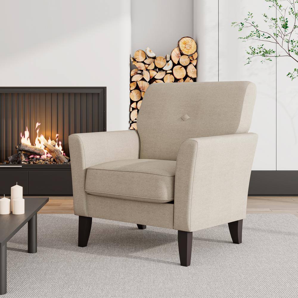 Beige Barrel Accent Chair with Dark Wood Legs