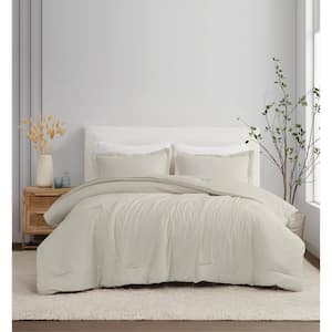 3-Piece Natural Solid 100% Linen Full/Queen Comforter Set