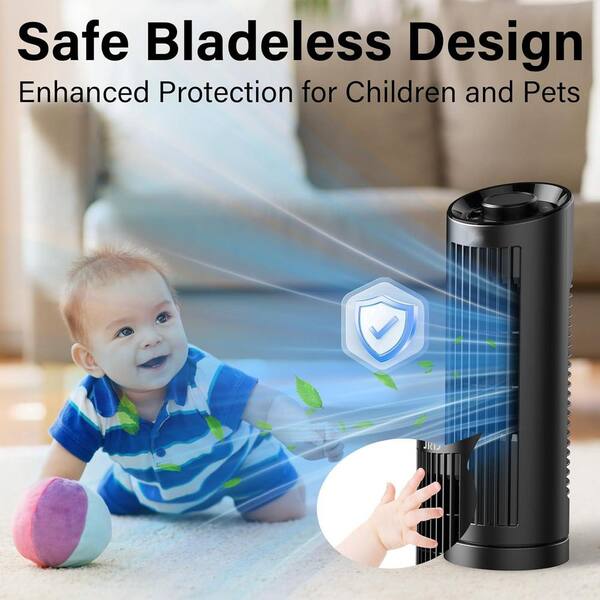 Bladeless Table Tower Fan With Remote - 3 Speeds, 80° Oscillation, Quiet & Compact For Desk Or Living Room