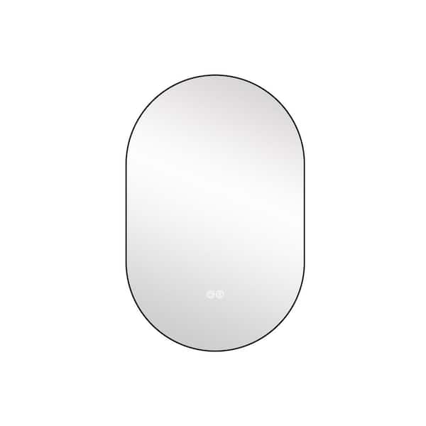 ANGELES HOME 20 in. W x 32 in. H Oval Frameless Wall Mounted LED Wall Mirror Backlit Dimmable Bathroom Mirror
