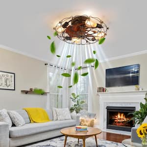 19.7 in. Low Profile Industrial Caged Ceiling Fan Light with E26 Bulbs, Reversible Motor, Remote Control for Bedroom
