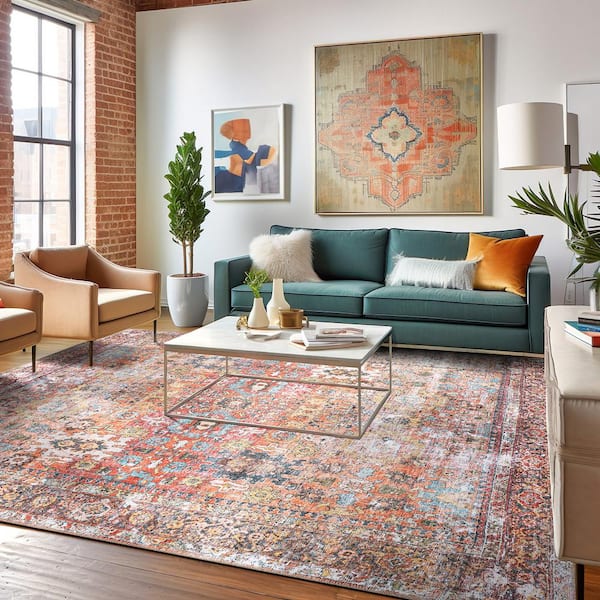 Transitional Distressed Machine Washable Non Slip Multi 6 ft. 6 in.  x  9 ft.  Area Rug