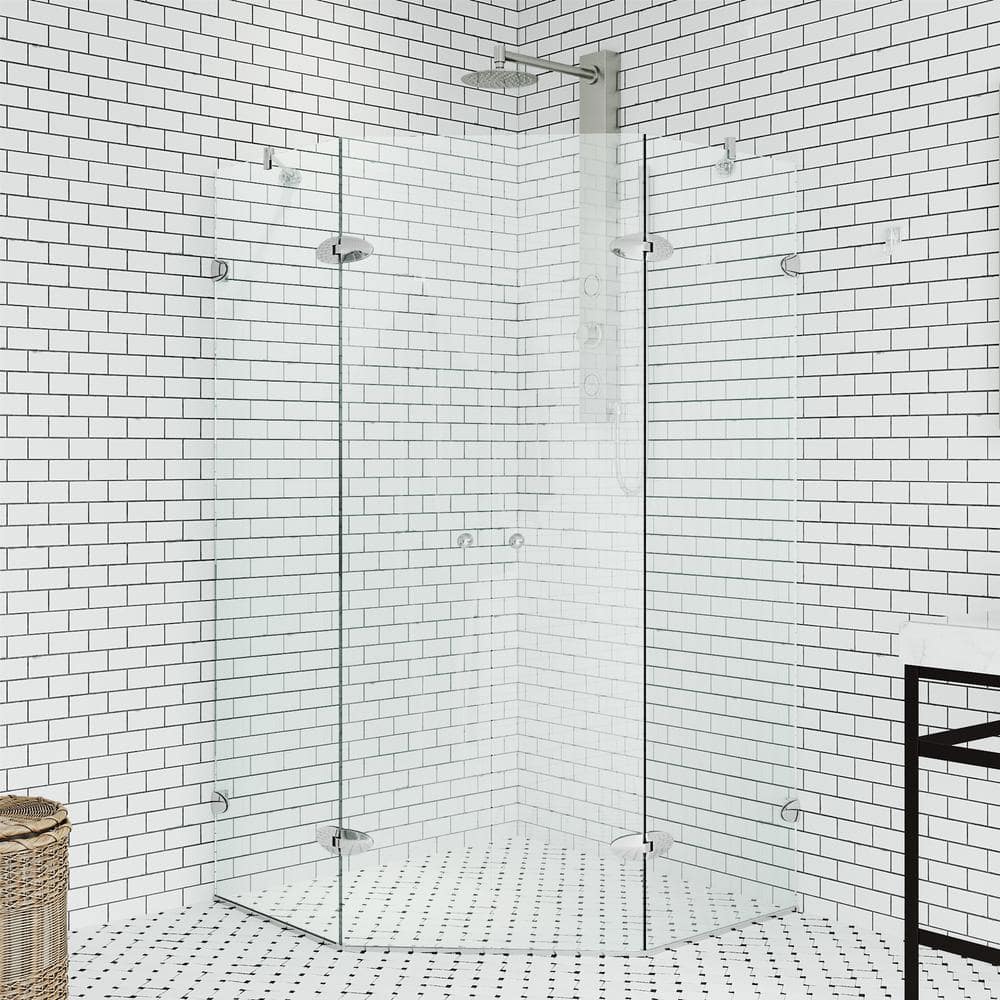 VG6063CHCL 42"" x 42"" Clear Glass Frameless Neo Angle Double Door Shower Enclosure with Chrome -  Vigo, VG6063CHCL42
