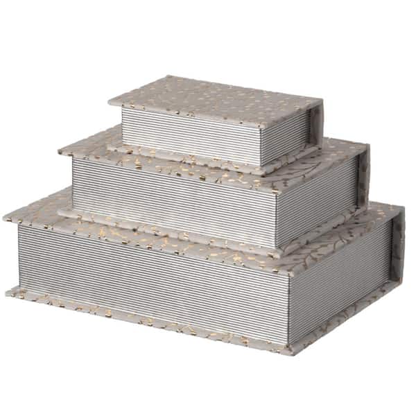 Vintiquewise White Velvet Vintage Storage Wooden Antique Classic Decorative Book Box Holder (Set of 3)