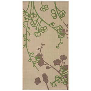 Courtyard Natural/Olive 2 ft. x 4 ft. Floral Indoor/Outdoor Patio  Area Rug