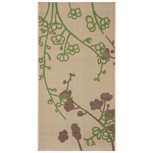 SAFAVIEH Courtyard Natural/Olive Doormat 2 ft. x 4 ft. Floral Indoor/Outdoor Patio Area Rug
