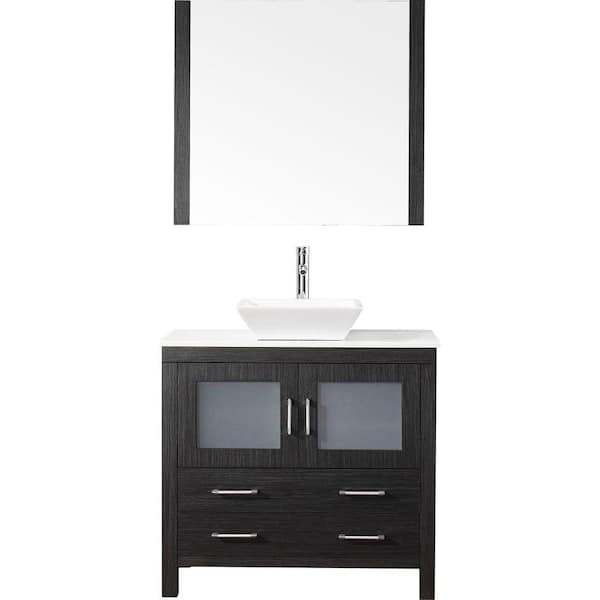 Virtu USA Dior 37 in. W Bath Vanity in Zebra Gray with Stone Vanity Top in White with Square Basin and Mirror