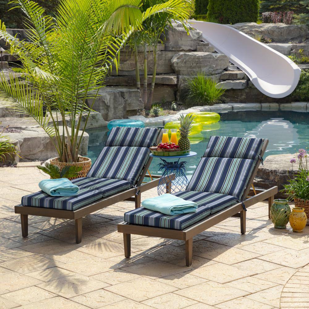 Sapphire Aurora Blue Stripe Outdoor Chaise Lounge Cushion