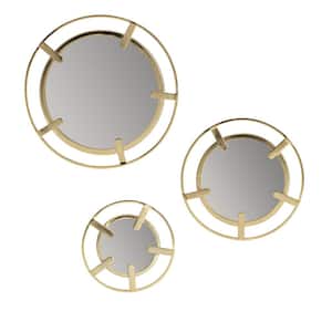 15 in. x 15 in. Modern Round Frameless Theron Gold Prong Wall Decorative Mirror (Set of 3)