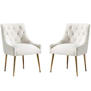 Beige Mid Century Modern Tufted Upholstered Dining Arm Chair with Adjustable Legs (Set of 2) (22 in. W x 33 in. H)