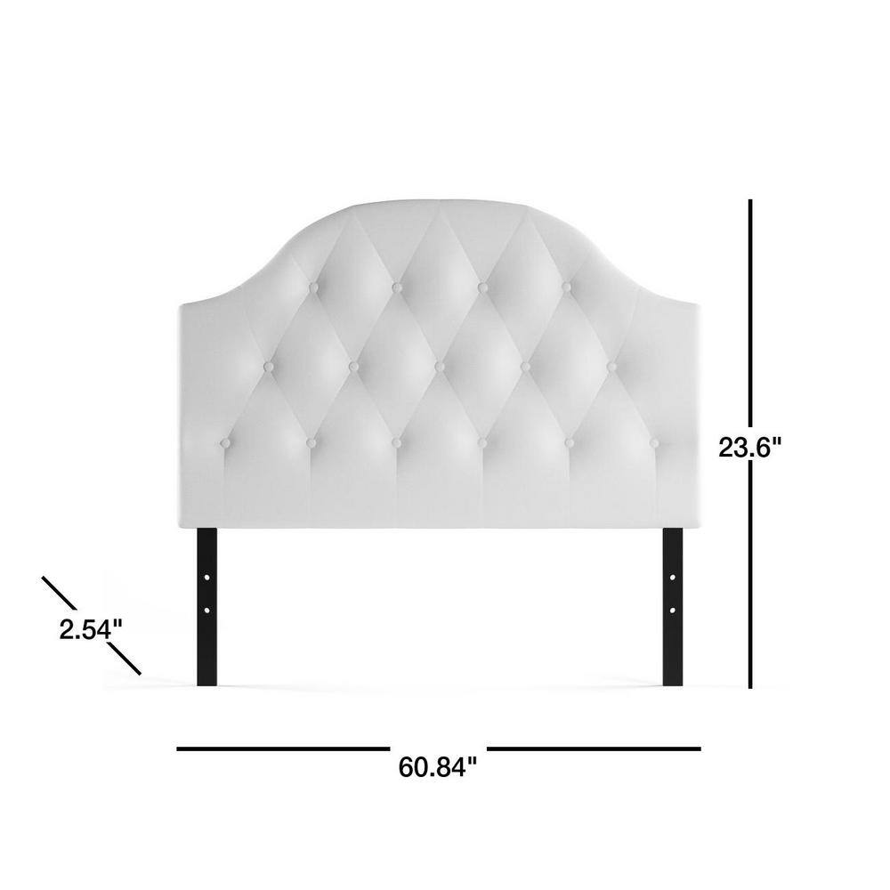 Queen White Faux Leather Tufted Scalloped Headboard