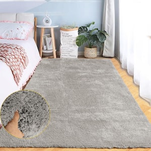 GHDG Solid Shag Grey 3 ft. x 5 ft. Plush Soft Cozy Area Rug