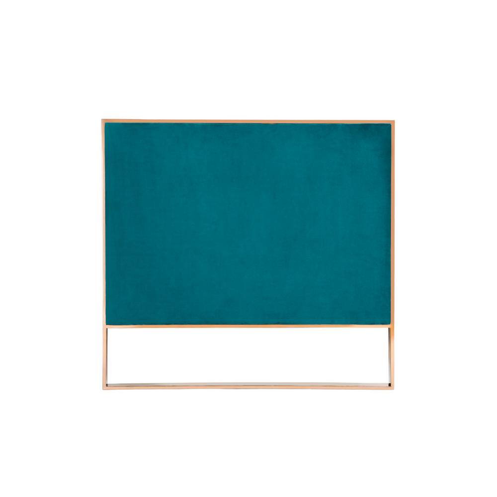 Aqua Blue Velvet and Rose Gold Metal 3-Seater Sofa