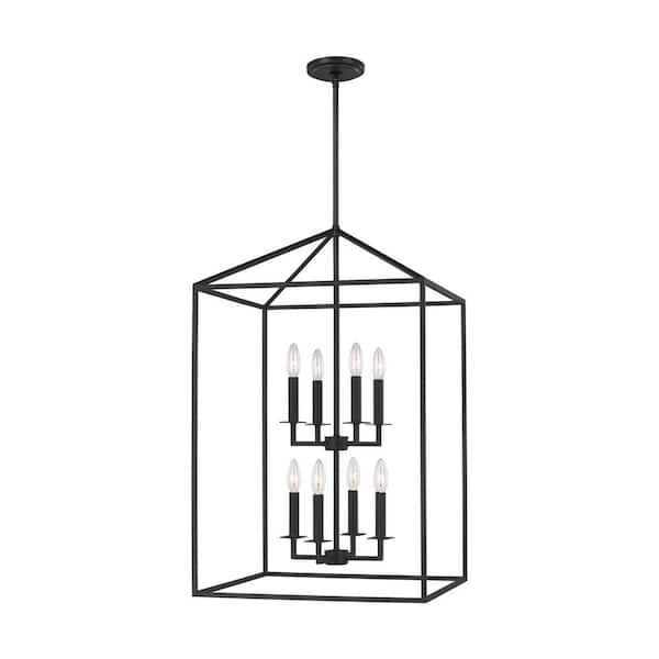 Generation Lighting Perryton Large 19 in. 8-Light Smooth Midnight Matte Black Modern Transitional Candlestick Hanging Pendant