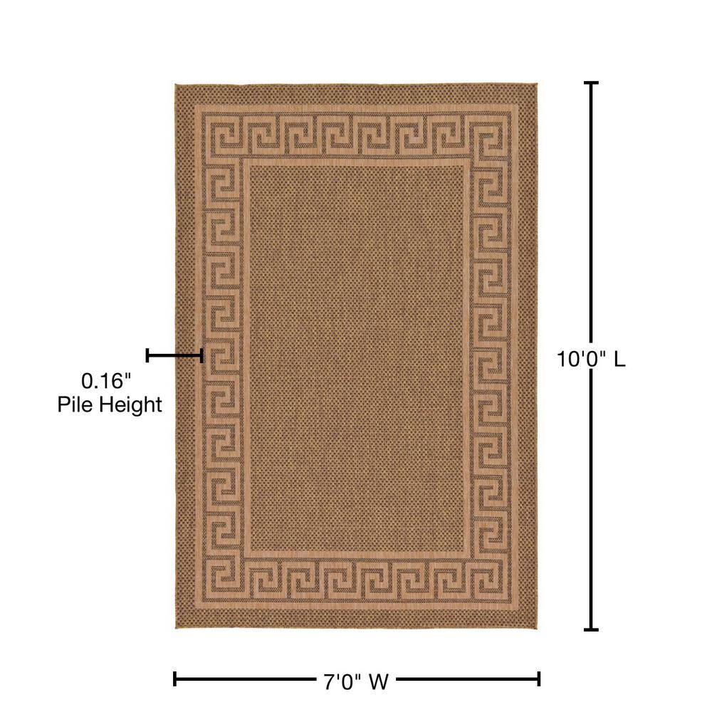Brown Greek Key 7' x 10' Outdoor Flatweave Area Rug