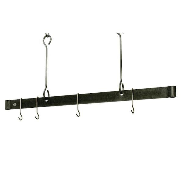 Handcrafted 48 in. Offset Hook Ceiling Bar with 12 Hooks Hammered Steel