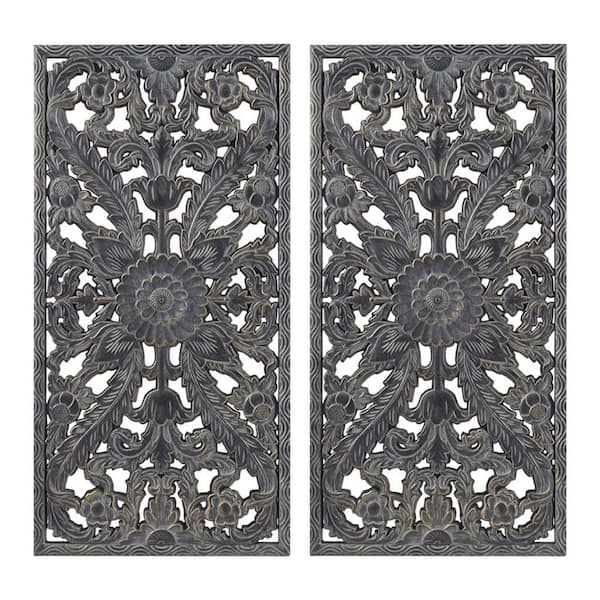 Anky 2-Piece Framed Art Print 31.5 in. x 15.75 in. Distressed Carved Wood Wall Decor Set