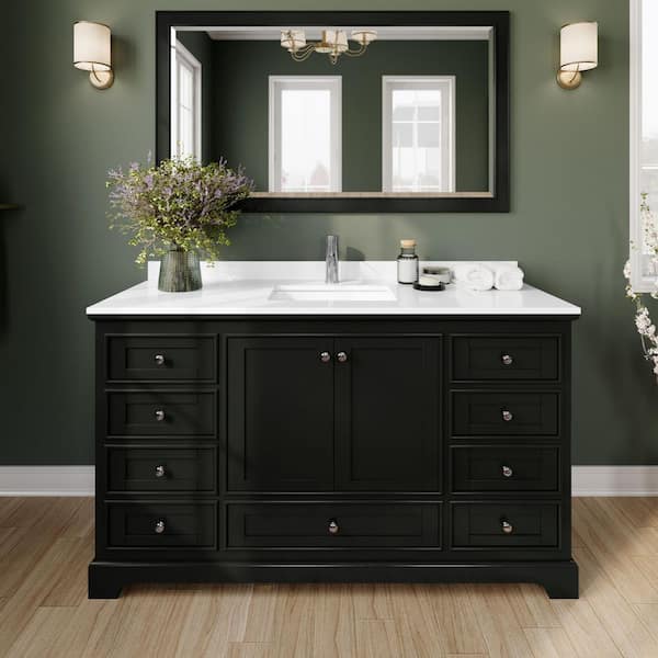 Wyndham Collection Deborah 60 in. W x 22 in. D Single Vanity in Dark Espresso with Cultured Marble Vanity Top in White with Basin & Med Cab