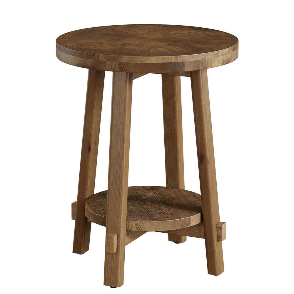 19 in. Dark Brown Round Solid Wood End Table with Storage Shelf, 2-Tier Sofa Side Table for Living Room, Nightstand price history on PriceWatchPro