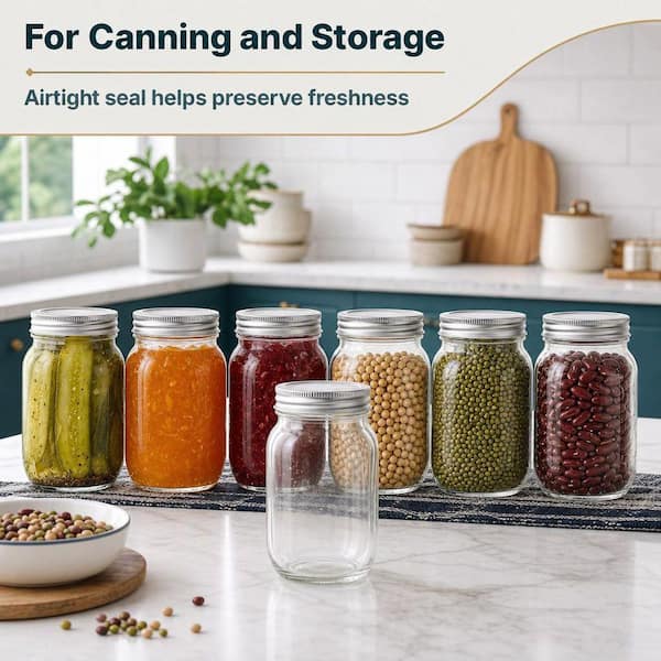 Wudkey 15-Piece Glass Mason Jars with Lids Regular Mouth, Food Storage with 20 Labels, Bulk Pint Clear Glass Jars for Meal Prep