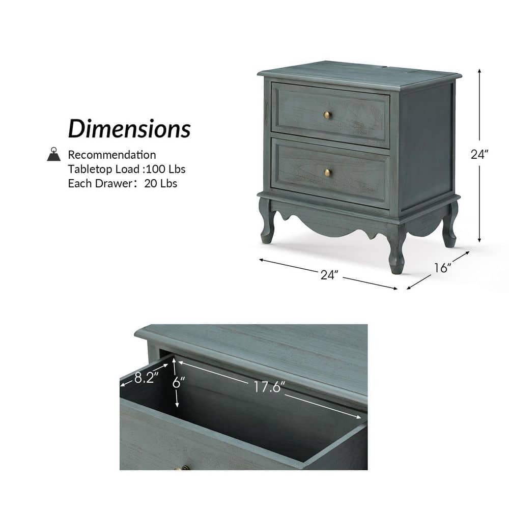 Elpenor 24"Wx16"Dx24"H Tall 2 - Drawer Walnut Nightstand - thumbnail 7