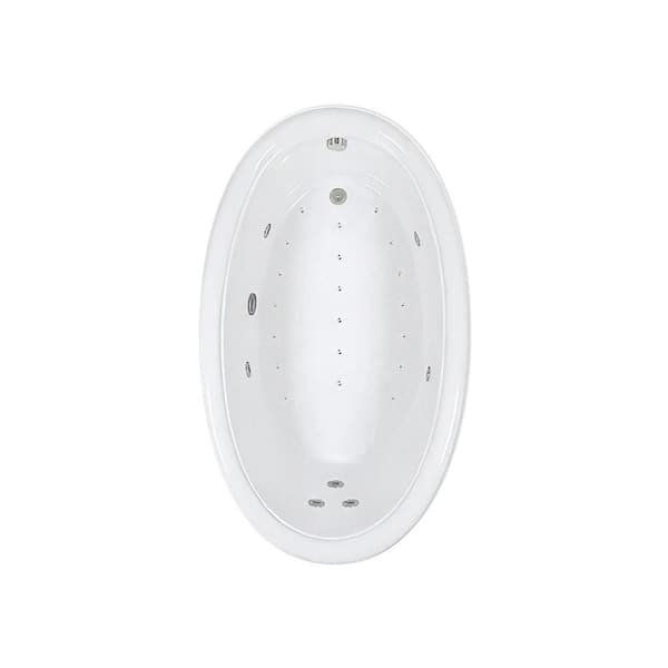 Comfortflo 70 in. x 42 in. Acrylic Oval Drop-in Whirlpool and Air Bathtub with Reversible Drain in Biscuit