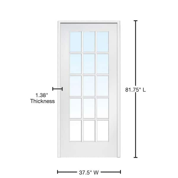 eightdoors 36 in. x 80 in. Clear Glass 15-Lite True Divided White