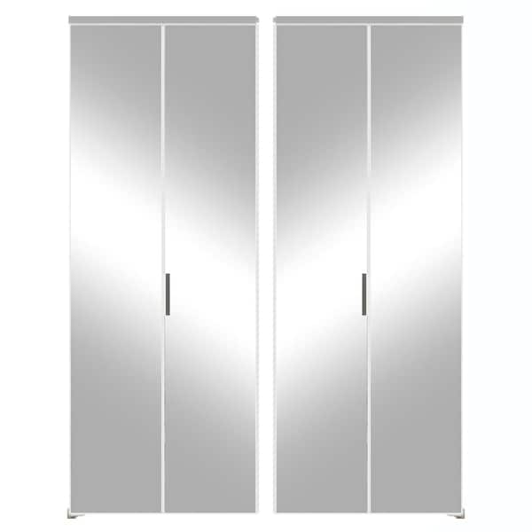 60 in. x 80 in., Mirrored Glass, Silver, Hollow Core, MDF, Aluminum Frame, Full Lite Bi-fold Doors with Hardware Kits