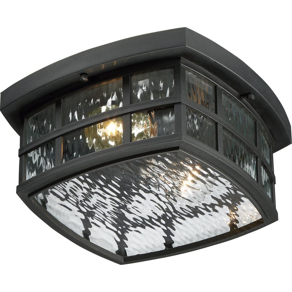 Mystic Black Coastal Armour Outdoor Flush Mount Light with Clear Water Glass