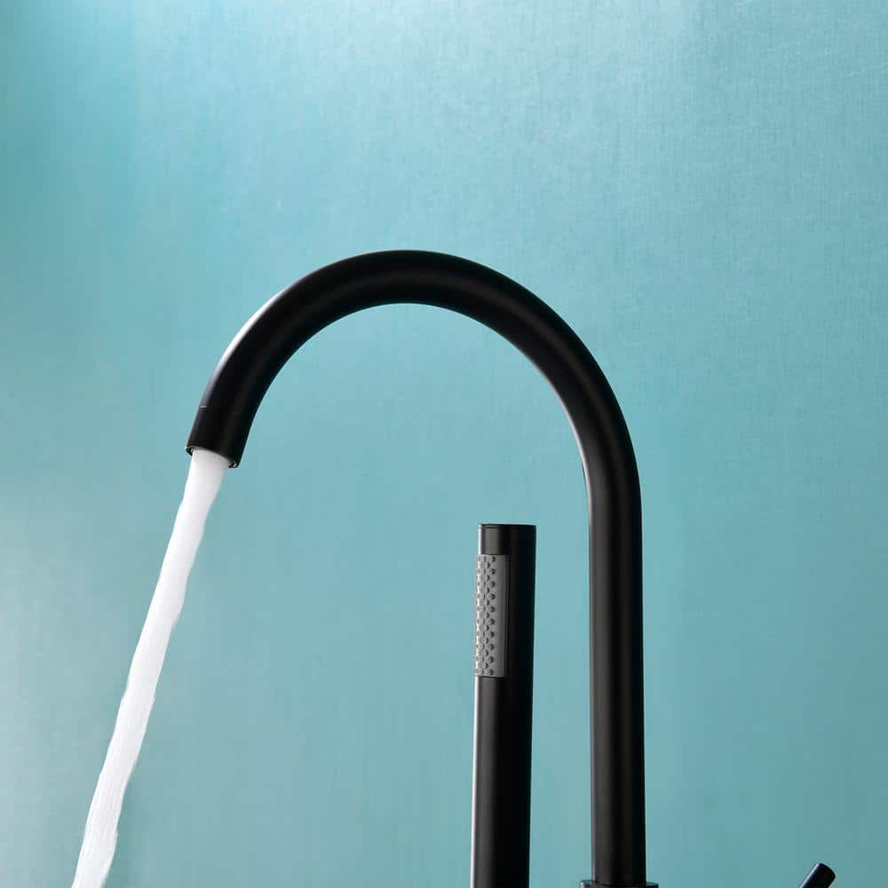 Matte Black Brass Freestanding Tub Filler with Handheld Shower