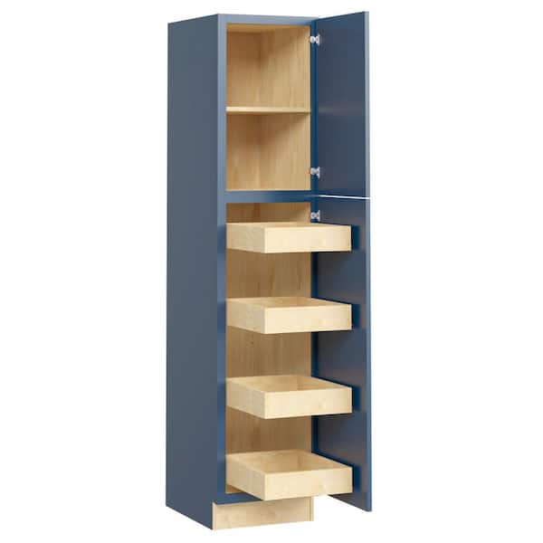 Home Decorators Collection Washington Vessel Blue Plywood Shaker Assembled Utility Pantry Kitchen Cabinet 4 ROT Sf Cl R 18 in W x 24 in D x 90 in H