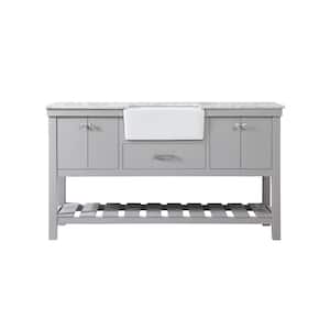 Timeless Home 60 in. W x 22 in. D x 34.13 in. H Single Bathroom Vanity Side Cabinet in Grey with White Marble Top