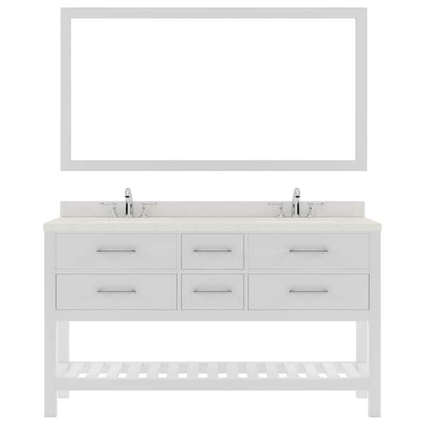 Virtu USA Caroline Estate 60 in. W x 22 in. D x 35 in. H Double Sink Bath Vanity in White with Quartz Top and Mirror