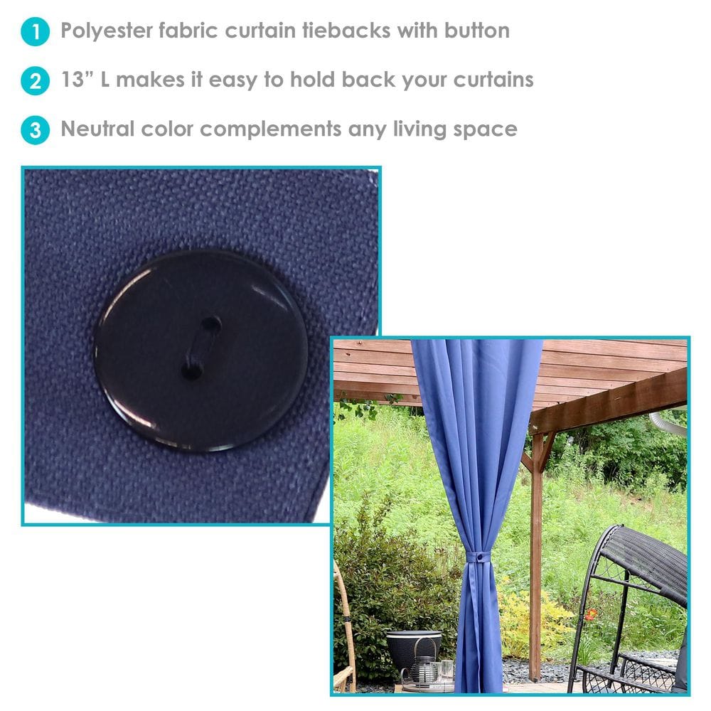 Blue Polyester Fabric Curtain Tiebacks with Resin Buttons - Set of 2