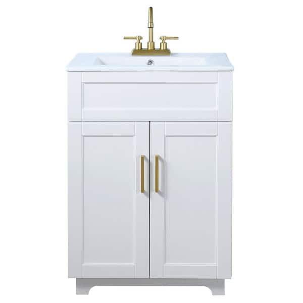 24 in. W x 18 in. D x 34 in . H White modern bathroom vanity with white ceramic sink Top