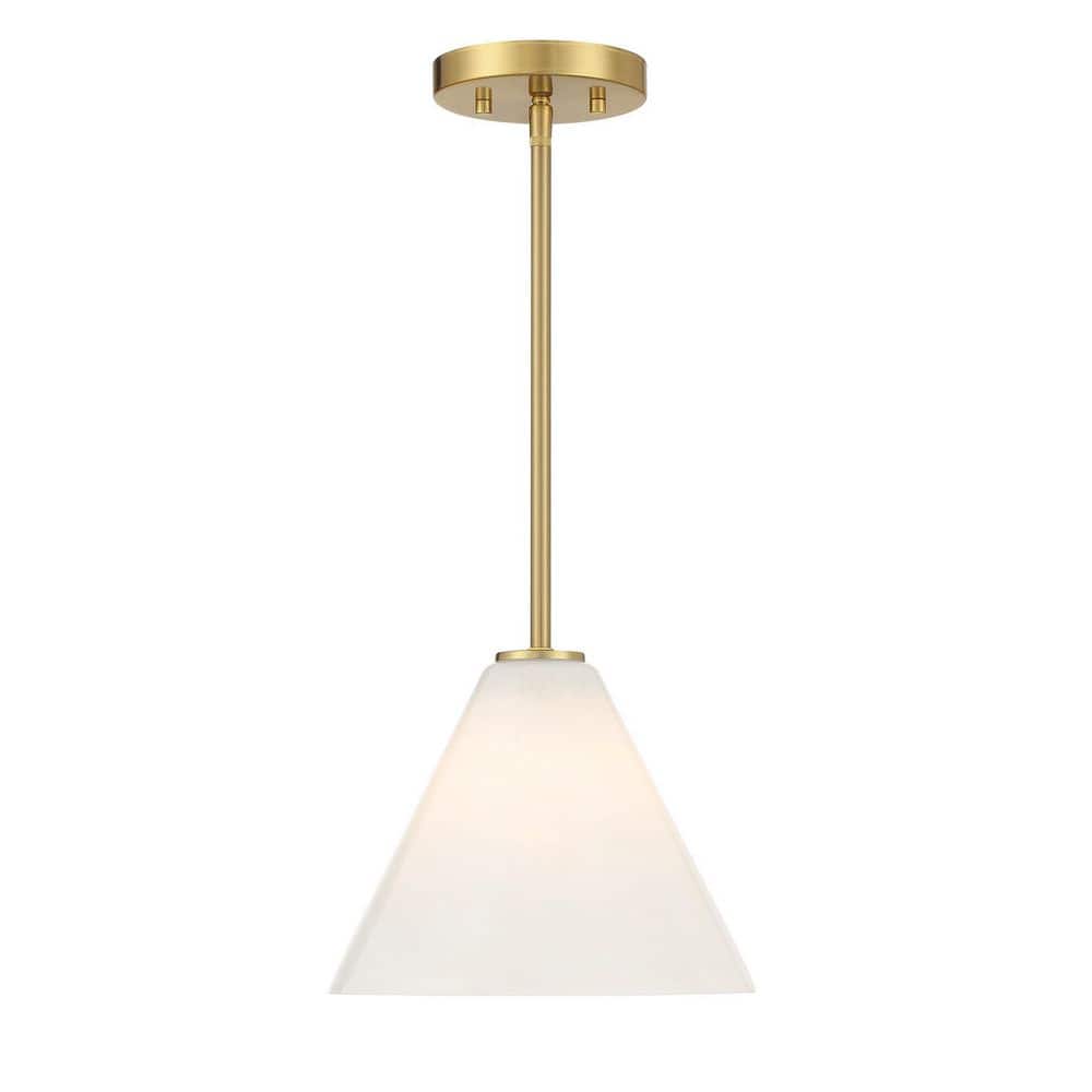 Blair 60-Watt 10 in. W x 7.75 in. H 1-Light Warm Brass Mini Pendant Light or Semi-Flush Mount with Strie Glass Shade price history on PriceWatchPro