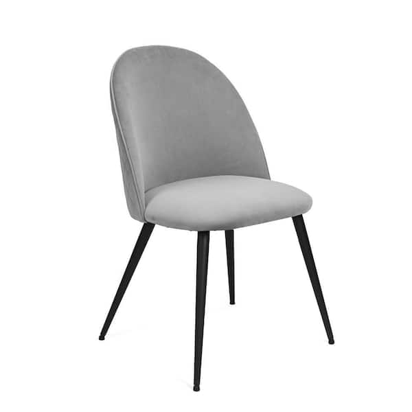 Tatahance Gray Velvet Side Chairs with Metal Black legs (Set of 2)