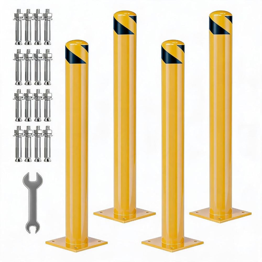 4-Pack 48 Inch Steel Safety Bollards, 4.5 Inch Diameter Heavy Duty Parking Bollards with Reflective Tape & Anchor Bolts price history on PriceWatchPro