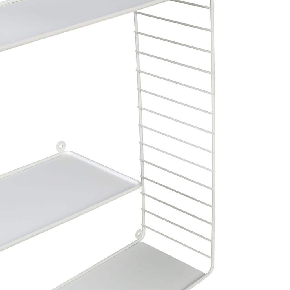 White Steel 3-Tier Floating Wall Shelf with Geometric Track