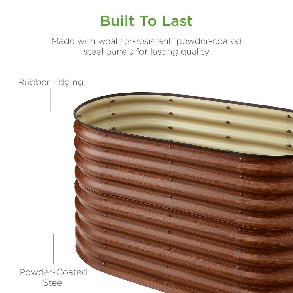 Wood Grain Oval Steel Raised Garden Bed Planter Box