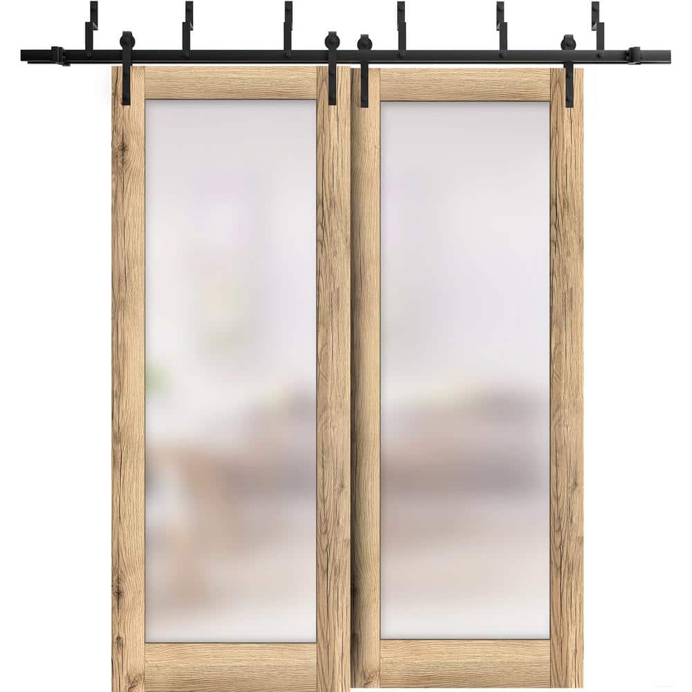 60 in. x 84 in. 2 Panel Frosted Glass Oak Solid Wood Sliding Barn Door with Hardware Kit price history on PriceWatchPro