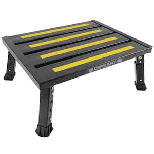 1000 lbs. Black Aluminum Step Stool with Non-Slip Rubber Feet and Platform Mat, Adjustable Height Aluminum RV Step